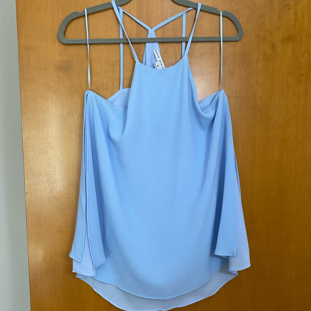 HYFYE powder blue top with a crossed halter design